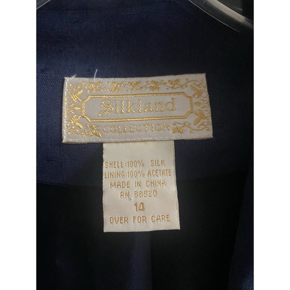 Vintage Silkland 100% Silk Navy Blue Blazer Gold Buttons Oversized Fit Size 14 - Picture 2 of 16